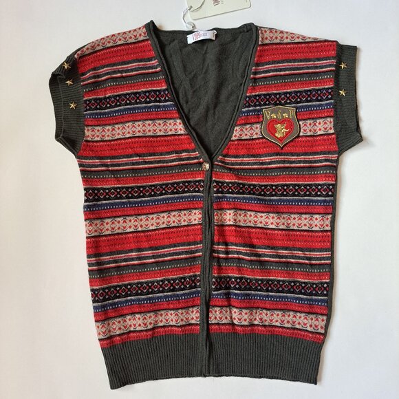 NEW VDP Italian Women's Knit Red Green Vest Sweater Size 38 / US 2-4 - Picture 13 of 16